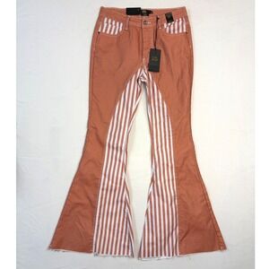 L&B Lucky & Blessed Peach Stripe Flare Jeans High Rise Bell Bottoms NWT Size 10